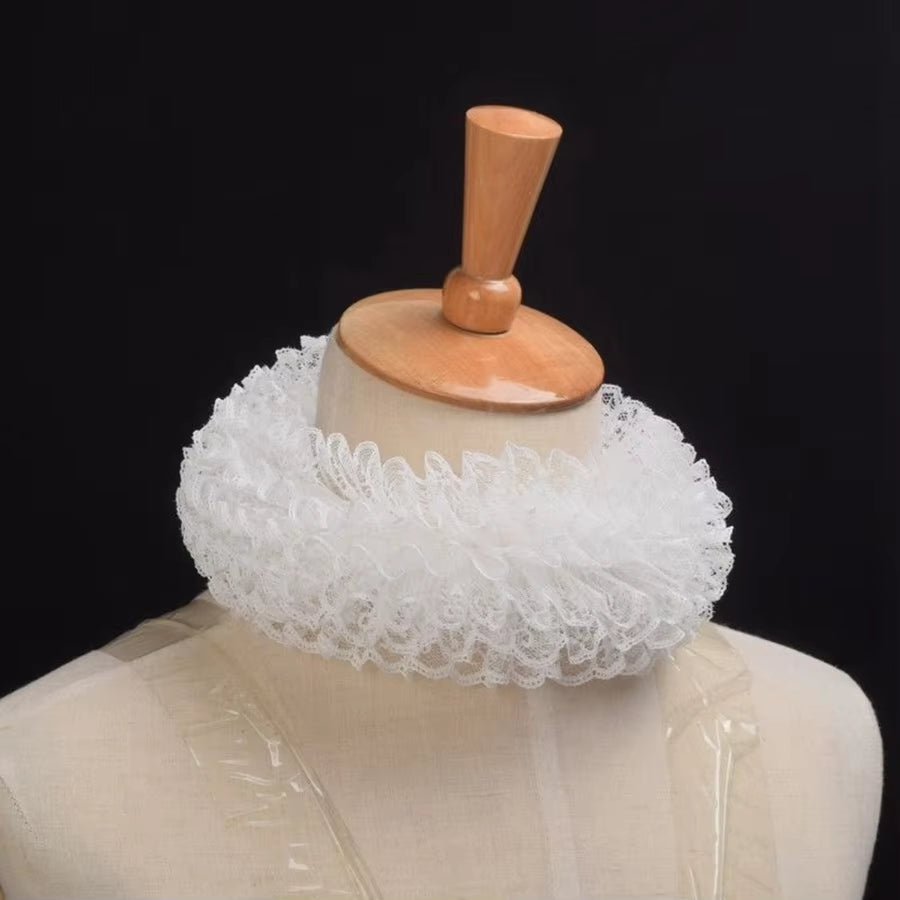 Victorian Collar Ruffle Neck Ruff Vintage Lace Clown Collar Tie Cosplay Accessories