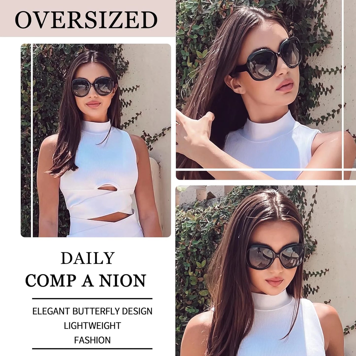 Oversized Polarized Sunglasses for Women, Ladies Vintage Thick Big Frame Sun Glasses Shades (Shiny White)