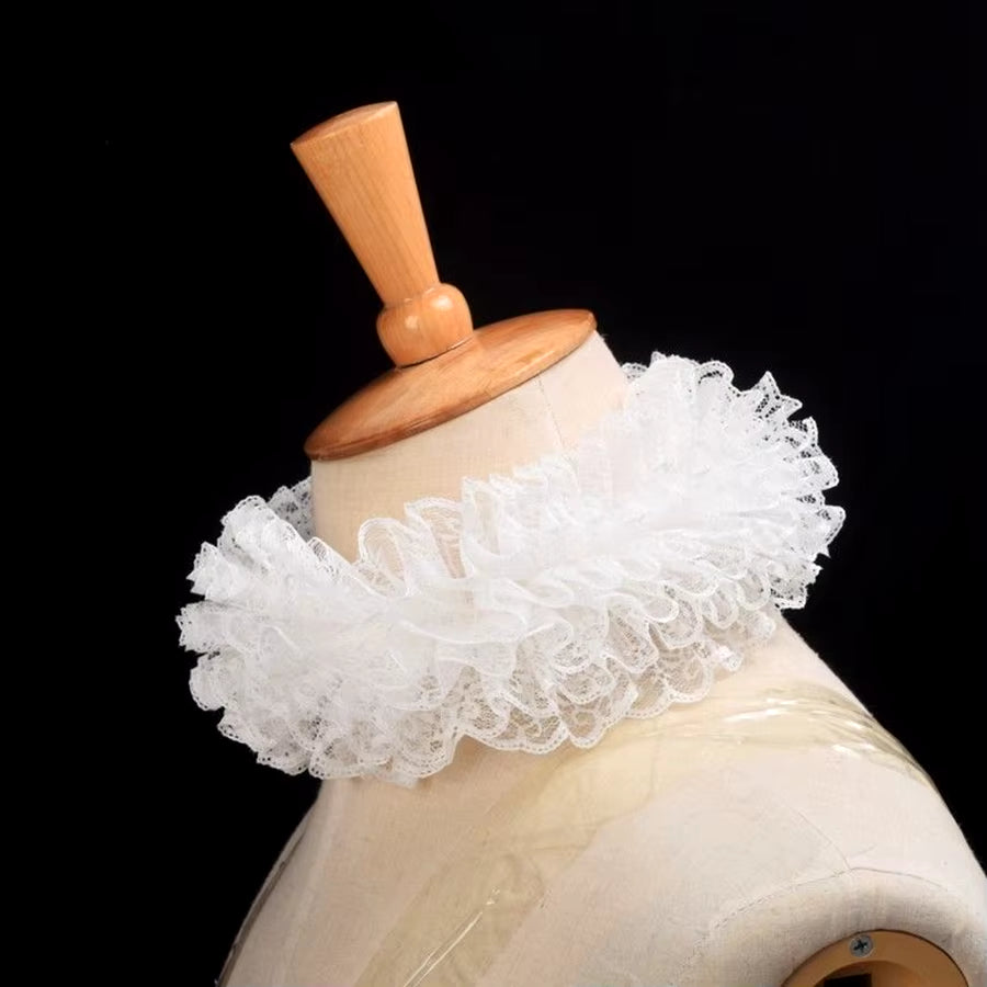Victorian Collar Ruffle Neck Ruff Vintage Lace Clown Collar Tie Cosplay Accessories