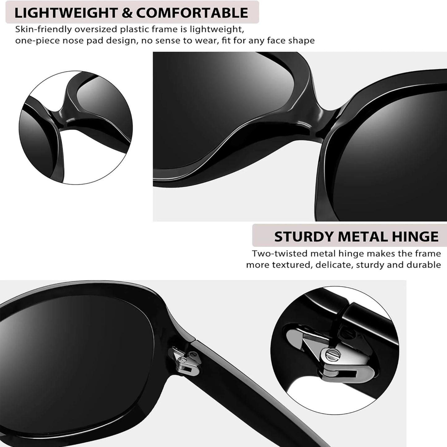 Oversized Polarized Sunglasses for Women, Ladies Vintage Thick Big Frame Sun Glasses Shades (Shiny White)
