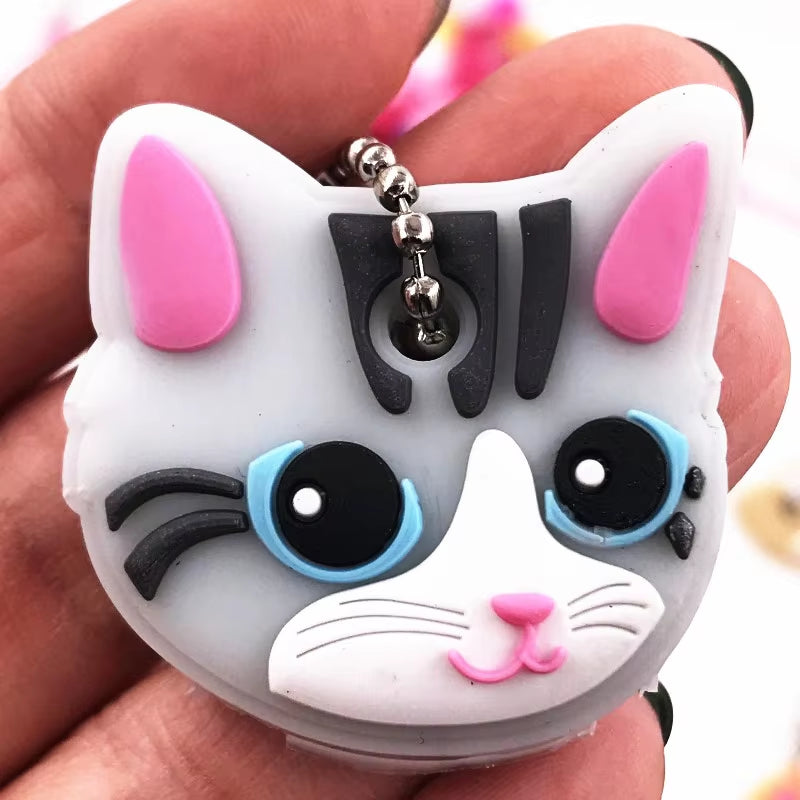 1Pcs Animal Cartoon Key Cover Cap Silicone Key Accessories PVC Soft Dog Cat Key Holder Key Chain for Girl Women Trinket Gift