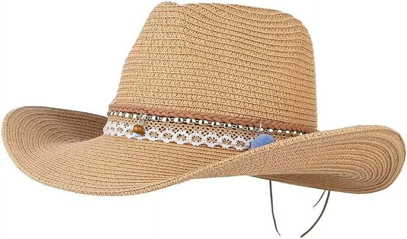 Straw Cowboy Hat for Women Men Girls Roll up Wide Brim Western Cowgirl Summer Beach Sun Hats