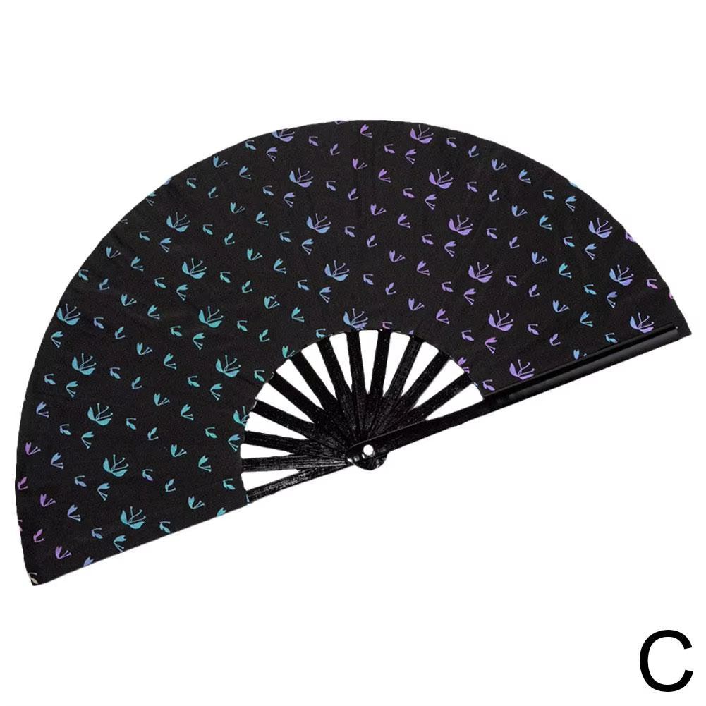 Large Rave Folding Hand Fan Reflective Festival Foldable Glow Rave Fan Clack Hand Fans Portable Bamboo Handheld Rave Fan Glitter