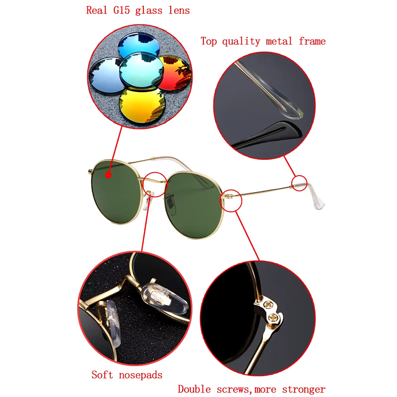 GLASS Lens UV 400 Small MEN WOMEN Sunglasses Gothic Steampunk Sunglasses Mens Womens Retro Small Vintage round Eyewear Shades