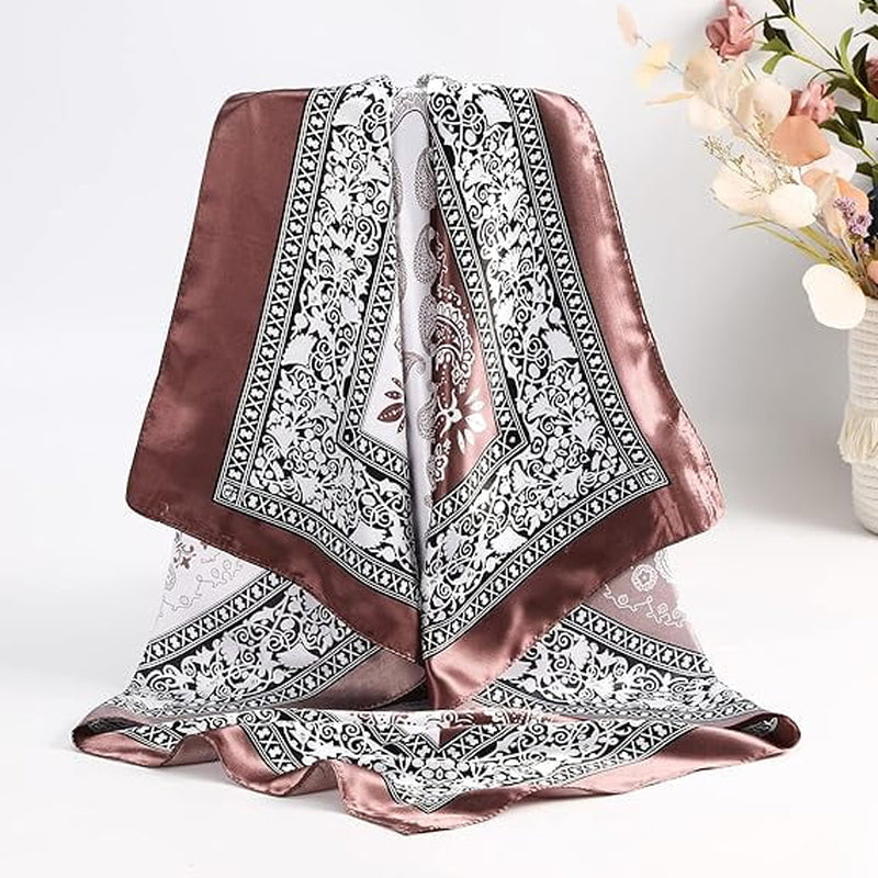 35” Large Square Satin Head Scarf - 3Pcs Women Satin Hair Scarves Silk Bandana Scarf Headscarf