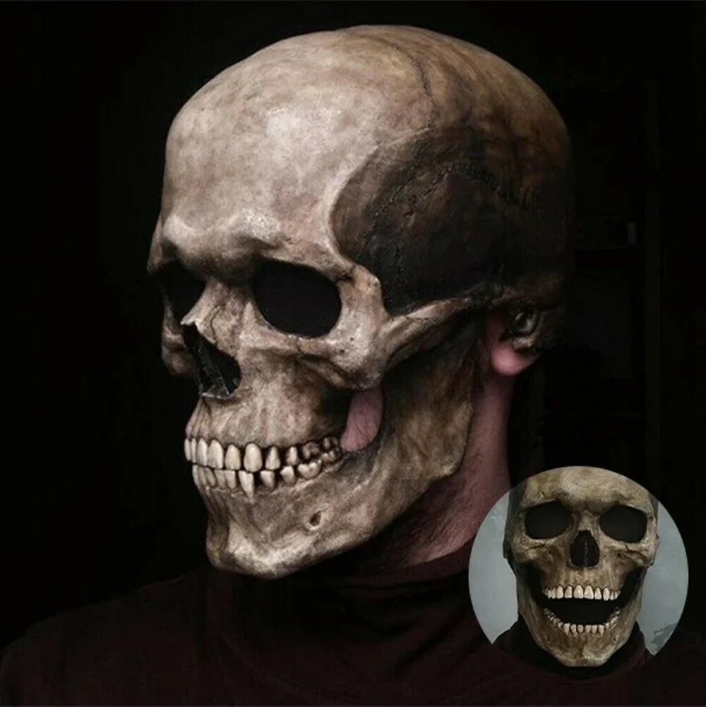 Halloween Full Head Skull Mask with Movable Jaw Realistic Human Skeleton Mask Cosplay Party Props