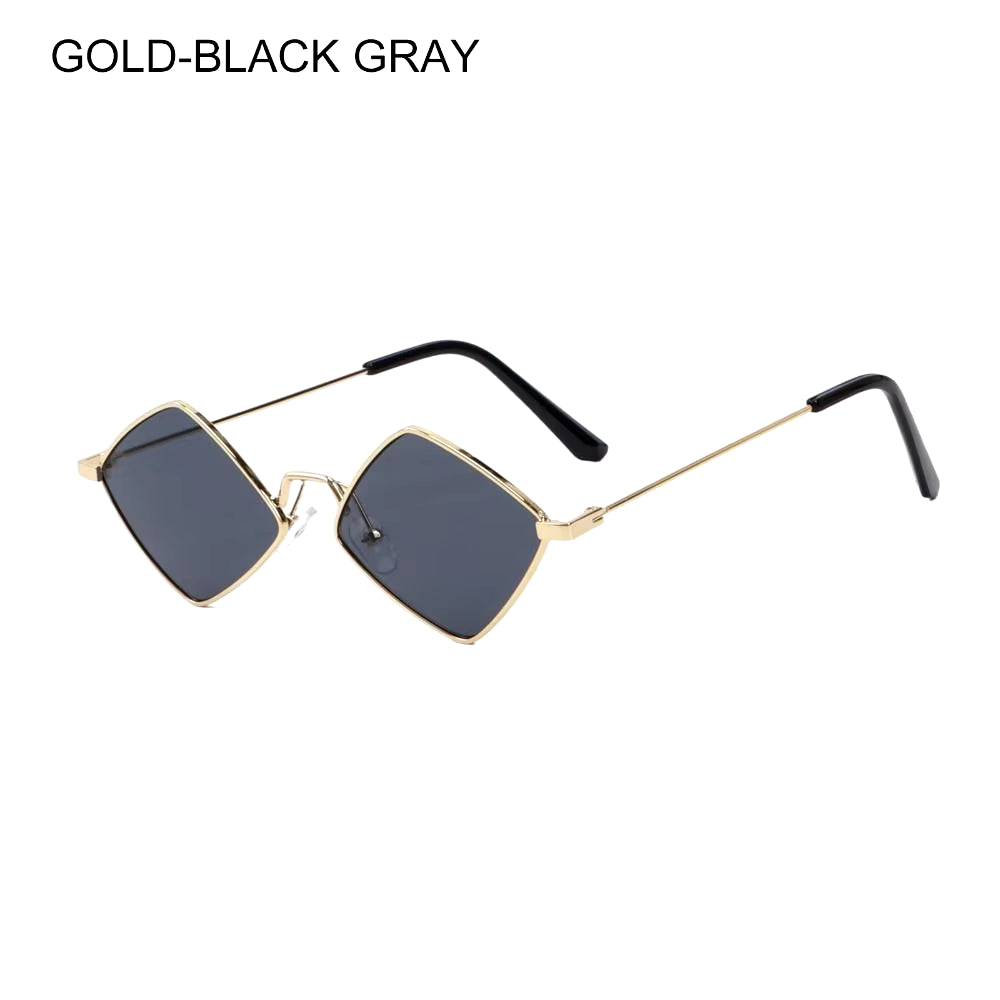 Hipster Polygon Women Sunglasses Irregular Vintage Small Frame Rhombus Ladies Sunglasses Shades Retro Alloy Eyewear Black