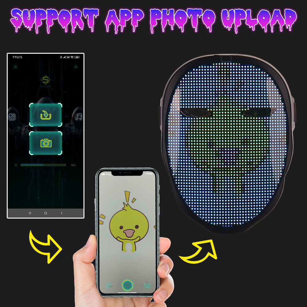 Face Transforming LED Mask with App Controlled - Programmable LED Halloween Mask