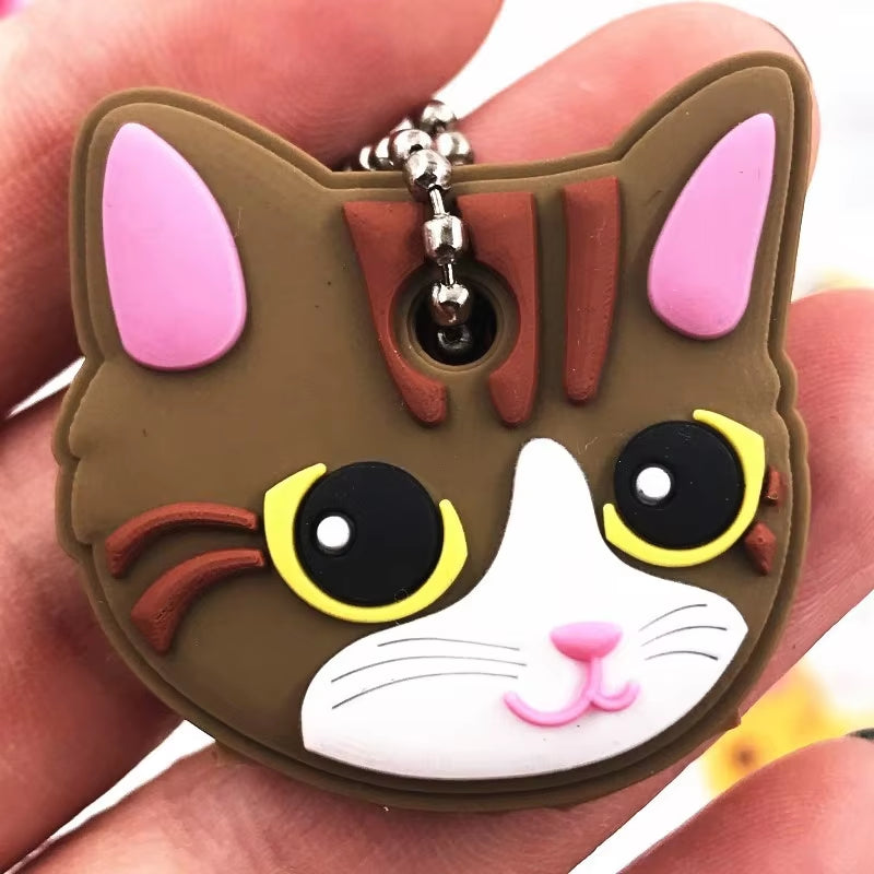 1Pcs Animal Cartoon Key Cover Cap Silicone Key Accessories PVC Soft Dog Cat Key Holder Key Chain for Girl Women Trinket Gift