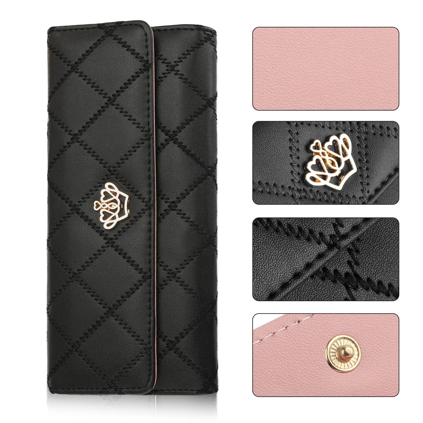 PU Leather Wallet for Women,  Long Clutch Wallet, Trifold Ladies Credit Card Holder, Large Capacity Snap Purse