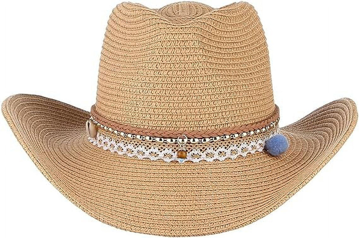 Straw Cowboy Hat for Women Men Girls Roll up Wide Brim Western Cowgirl Summer Beach Sun Hats