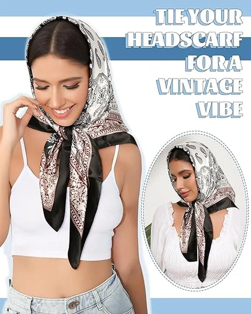 35” Large Square Satin Head Scarf - 3Pcs Women Satin Hair Scarves Silk Bandana Scarf Headscarf