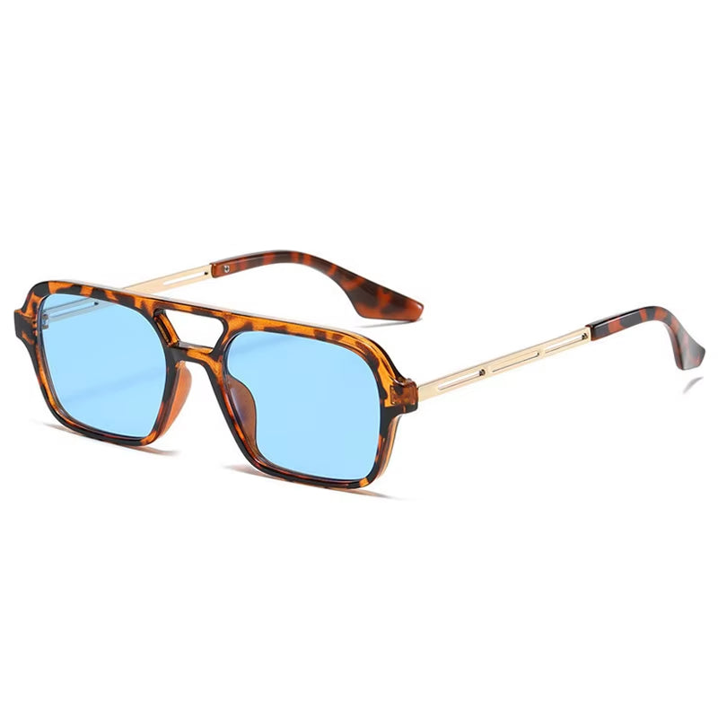 Small Frame Square Sunglasses Woman Brand Designer Fashion Luxury Sun Glasses Female Vintage Hollow Leopard Blue Oculos De Sol