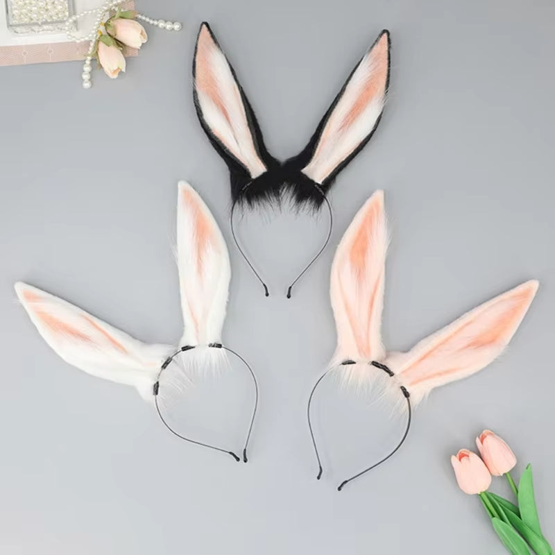 Furry Ear Hairhoop Plush Ear Hairband Animation Bunny-Costume Party Props Headdress Women Accessories Cute Tail/Headband