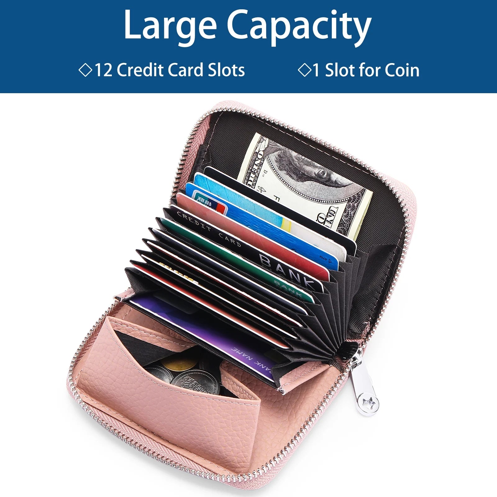 Small Wallet for Women, RFID Blocking Credit Card Holder Zipper Card Case Wallet