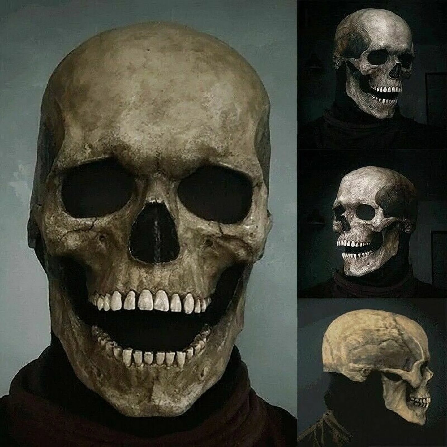 Halloween Full Head Skull Mask with Movable Jaw Realistic Human Skeleton Mask Cosplay Party Props