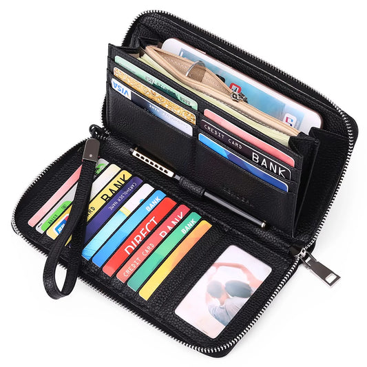 Women Leather Wallets RFID Blocking Zip around Credit Card Holder Phone Clutch