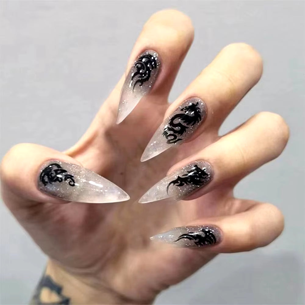 24Pcs Fake Nails Halloween Long Style Full Cover False Nails DIY Glue Press on Nails Nail Supplies for Ballerina False Nail Tip