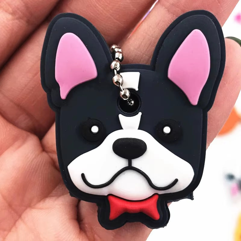 1Pcs Animal Cartoon Key Cover Cap Silicone Key Accessories PVC Soft Dog Cat Key Holder Key Chain for Girl Women Trinket Gift