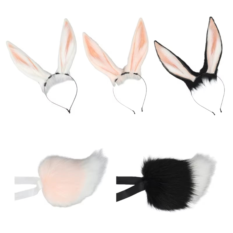 Furry Ear Hairhoop Plush Ear Hairband Animation Bunny-Costume Party Props Headdress Women Accessories Cute Tail/Headband